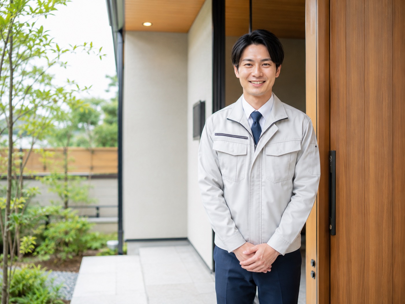 訪問時にごあいさつするスマイルプラスの担当者